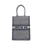 Dior Vertical Book Tote Dot White/Navy Canvas