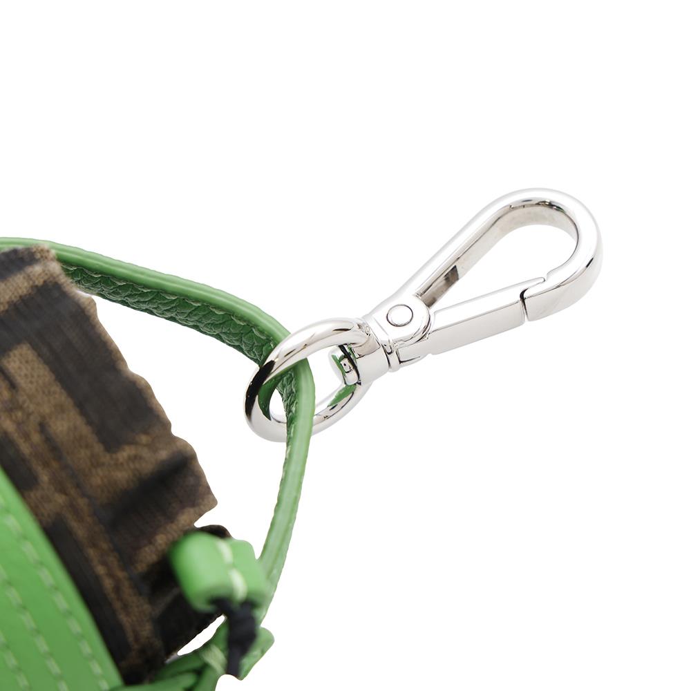 FENDI ?Zucca Pattern Bucket Motif Bag Charm Green7AS158 Canvas Leather