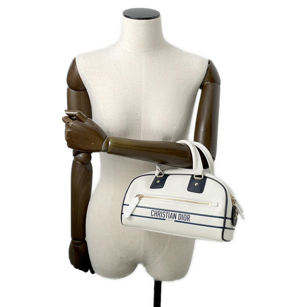 Dior Vibe 2WAY Bowling Bag White/NavyM6209OOBR Leather Rubber Size Small