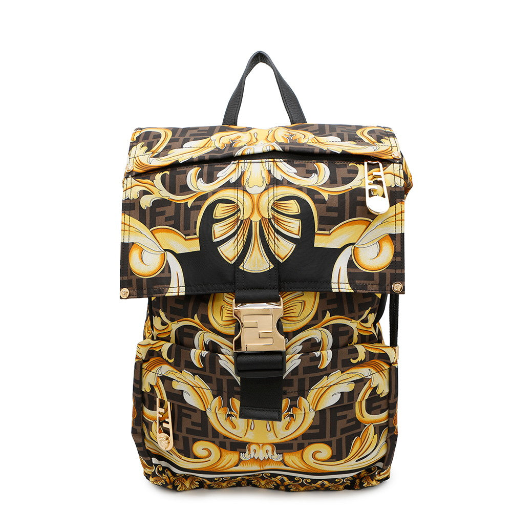 FENDI ?Fendace Zucca Backpack Black/Yellow7VZ066 Nylon