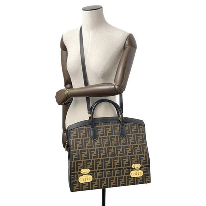 FENDI ?Zucca vanity bag Brown Canvas Leather