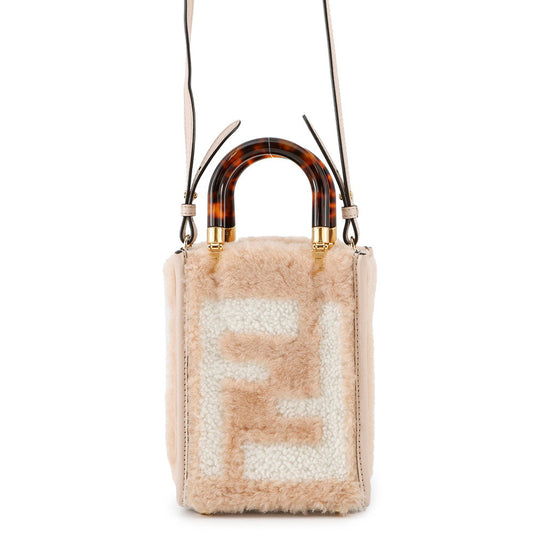 FENDI Sunshine shopper Pink8BS051 Mouton Leather