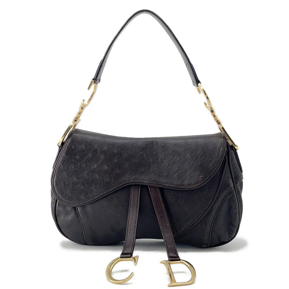 Dior Saddle OneShoulder Bag Brown Autruche Embossed Leather