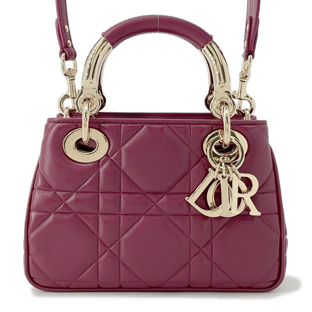 Dior Lady'S 95 22 2Way Handbag Bordeaux Leather Size Mini