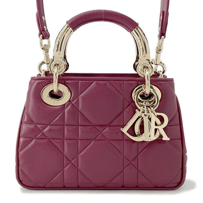 Dior Lady'S 95 22 2Way Handbag Bordeaux Leather Size Mini