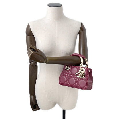 Dior Lady'S 95 22 2Way Handbag Bordeaux Leather Size Mini