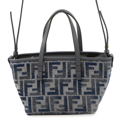 FENDI Roll FF Jacquard 2-way Handbag Navy8BS096 Canvas Leather Size Mini