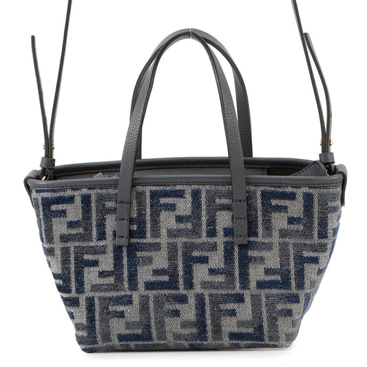 FENDI Roll FF Jacquard 2-way Handbag Navy8BS096 Canvas Leather Size Mini