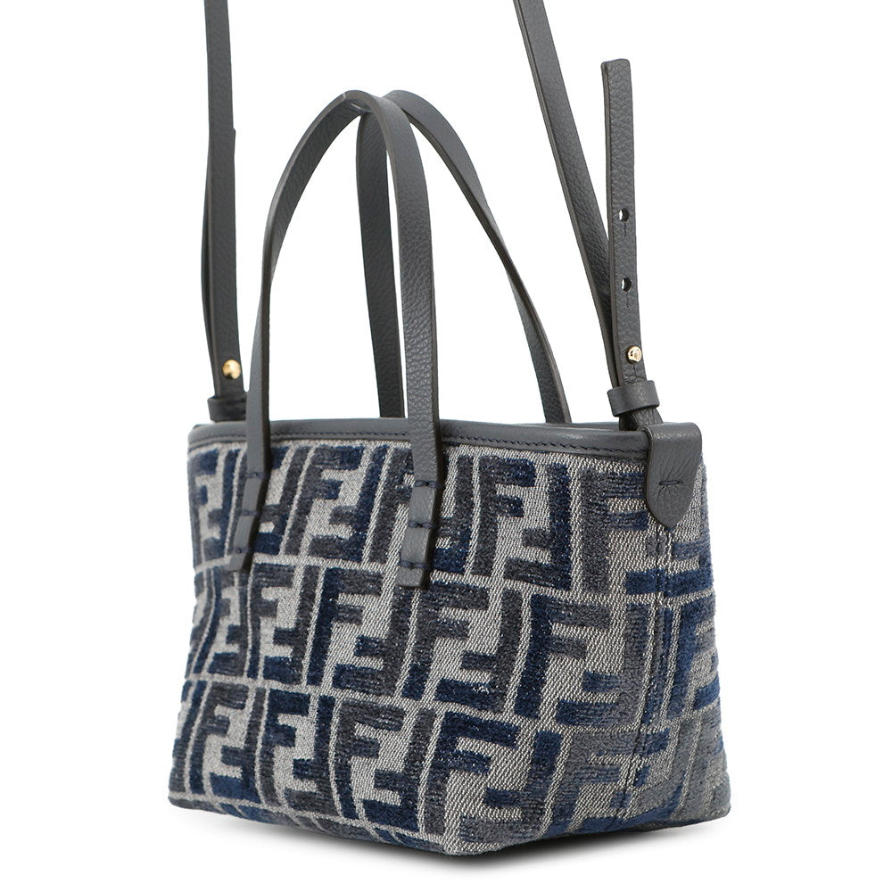 FENDI Roll FF Jacquard 2-way Handbag Navy8BS096 Canvas Leather Size Mini