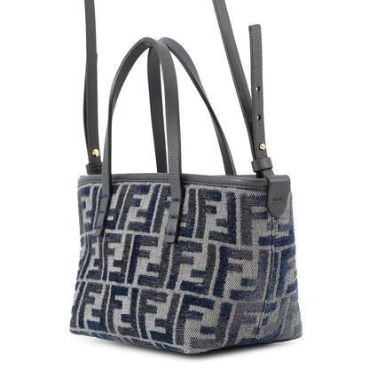 FENDI Roll FF Jacquard 2-way Handbag Navy8BS096 Canvas Leather Size Mini