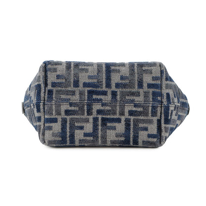FENDI Roll FF Jacquard 2-way Handbag Navy8BS096 Canvas Leather Size Mini
