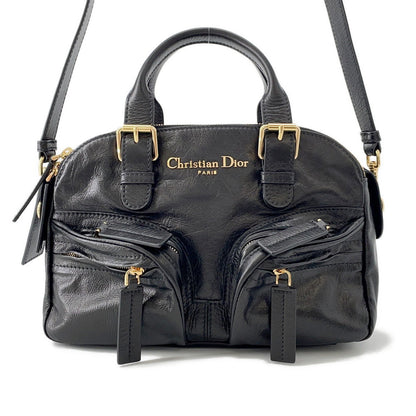 Dior Grand Tour Bowling Bag Blackm6000Unqd Crinkled Calf Leather Size Small