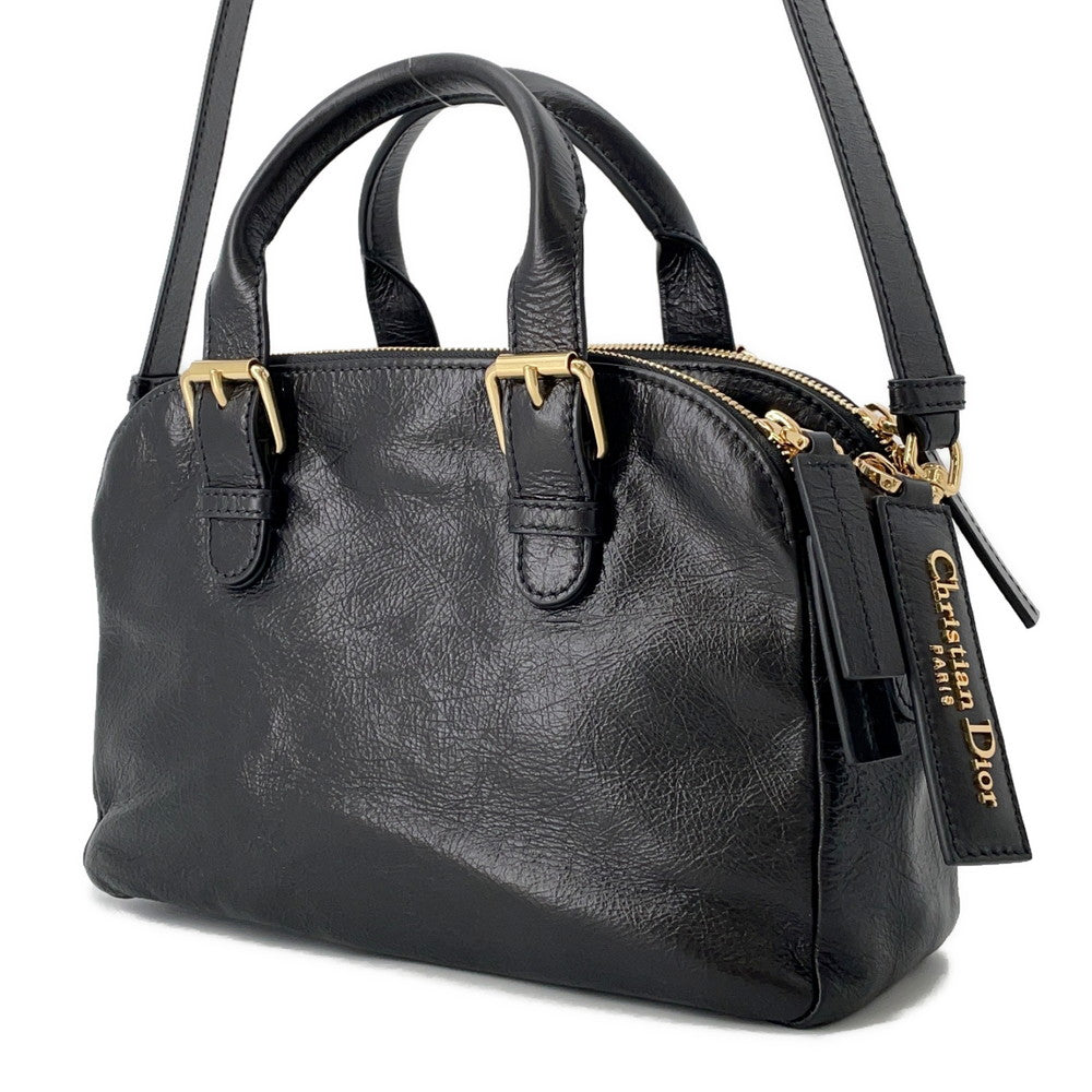 Dior Grand Tour Bowling Bag Blackm6000Unqd Crinkled Calf Leather Size Small