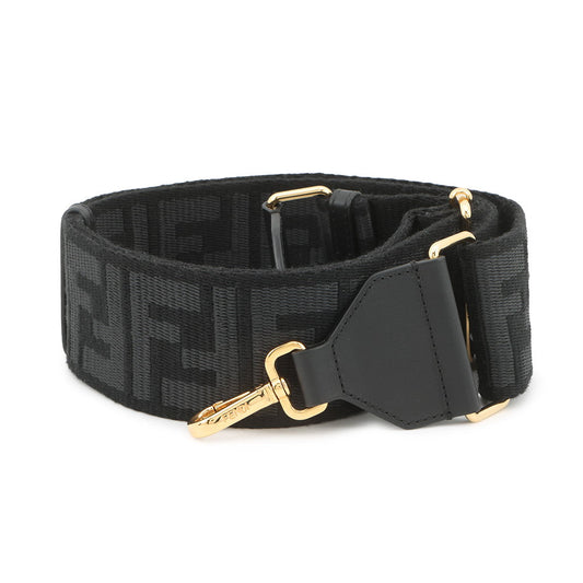 FENDI FF logo strap Black Canvas Leather