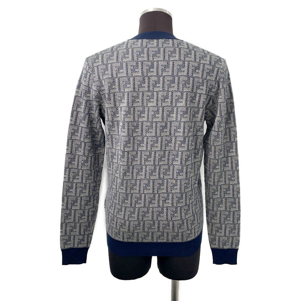 FENDI FF logo cardigan Size 46 Gray/NavyFZC491 Wool 100%
