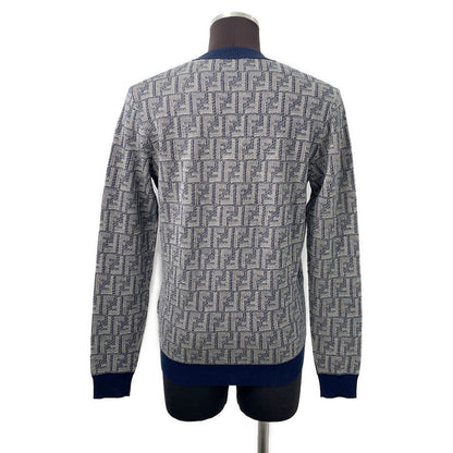 FENDI FF logo cardigan Size 46 Gray/NavyFZC491 Wool 100%