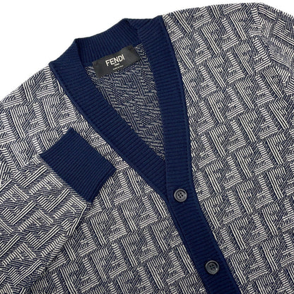 FENDI FF logo cardigan Size 46 Gray/NavyFZC491 Wool 100%