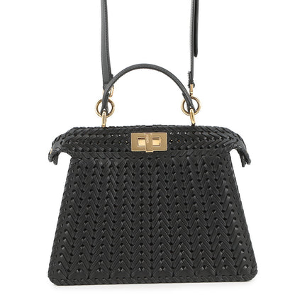 FENDI Peekaboo ISeeU Braided Black8BN327 Leather Size Small