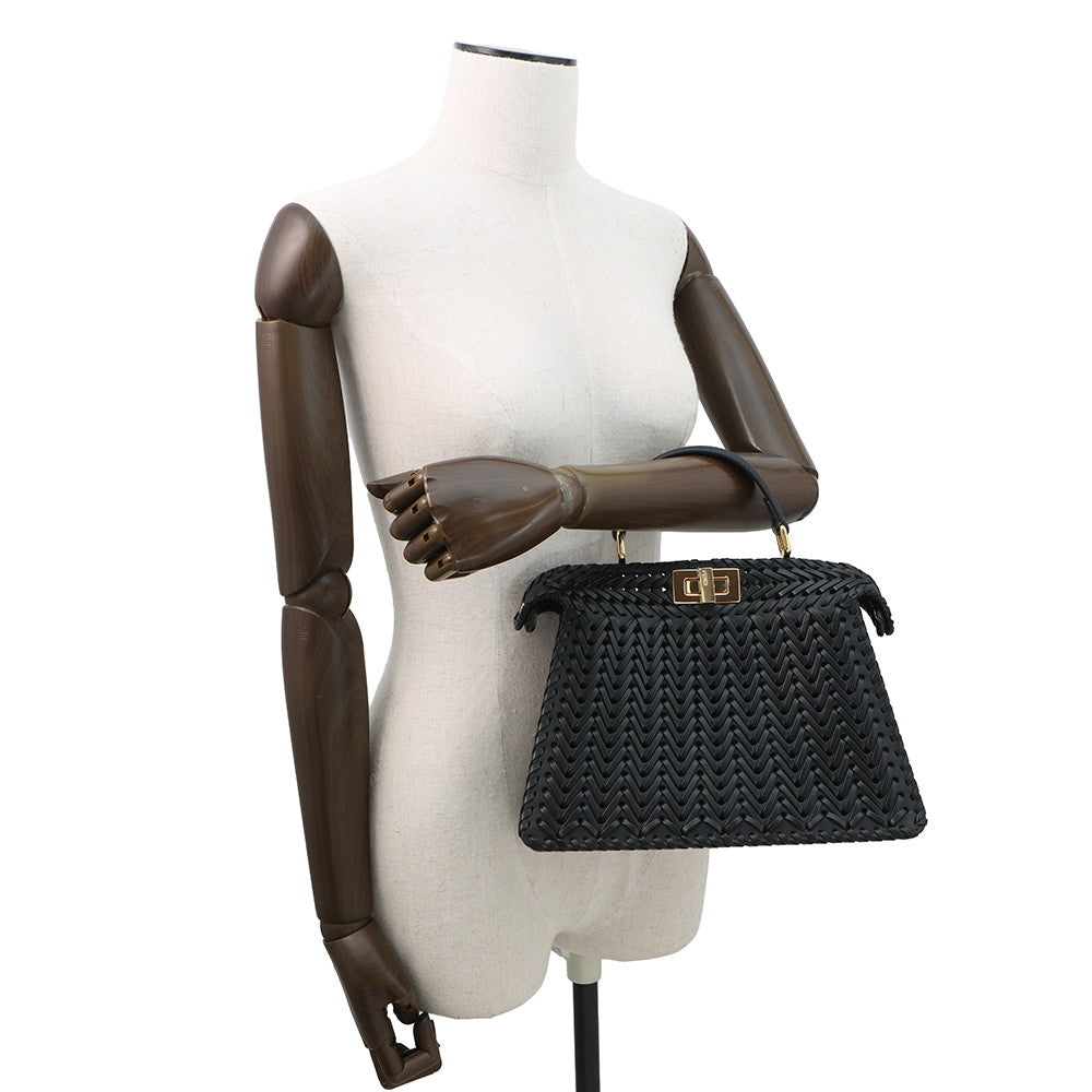 FENDI Peekaboo ISeeU Braided Black8BN327 Leather Size Small