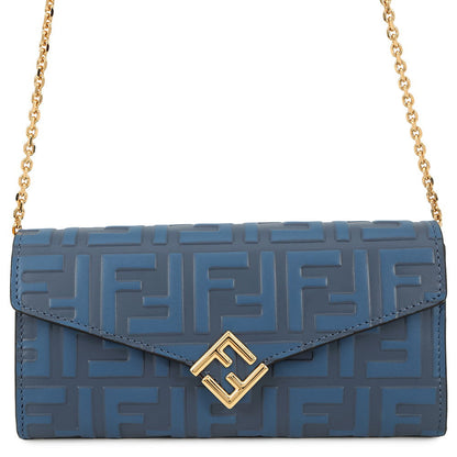 FENDI Zucca Pattern F is FENDI Chain Long Wallet Blue8M0365 Leather