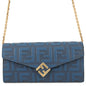 FENDI Zucca Pattern F is FENDI Chain Long Wallet Blue8M0365 Leather
