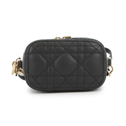Dior Cannage 2-Way Vanity Shoulder Pouch Black Leather