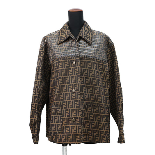 FENDI Logo Print Jacket Size Chronomat 44 Brown Polyester70% Cotton30%