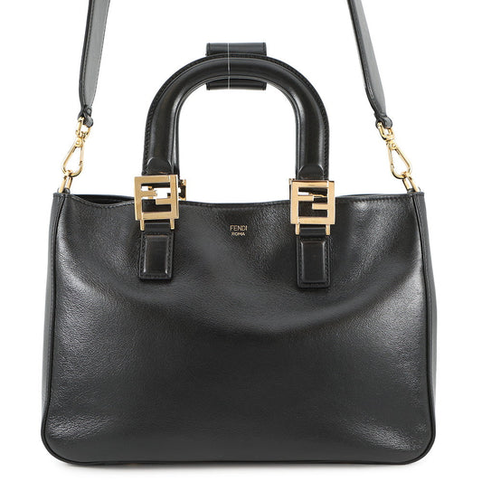 FENDI FF Tote 2WAY Bag Black8BH367 Leather Size Small