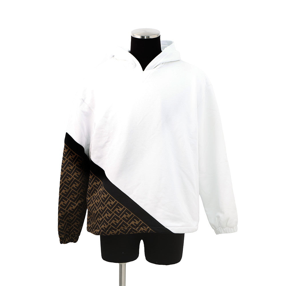FENDI FF switching hoodie Size S White/BrownFAF681 Cotton 86% Polyester 14%