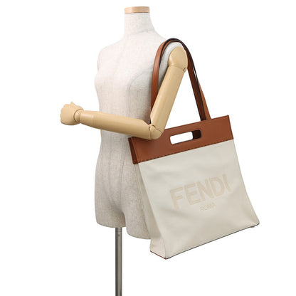 FENDI Shopping bag Brown/White7VA481 Leather Canvas