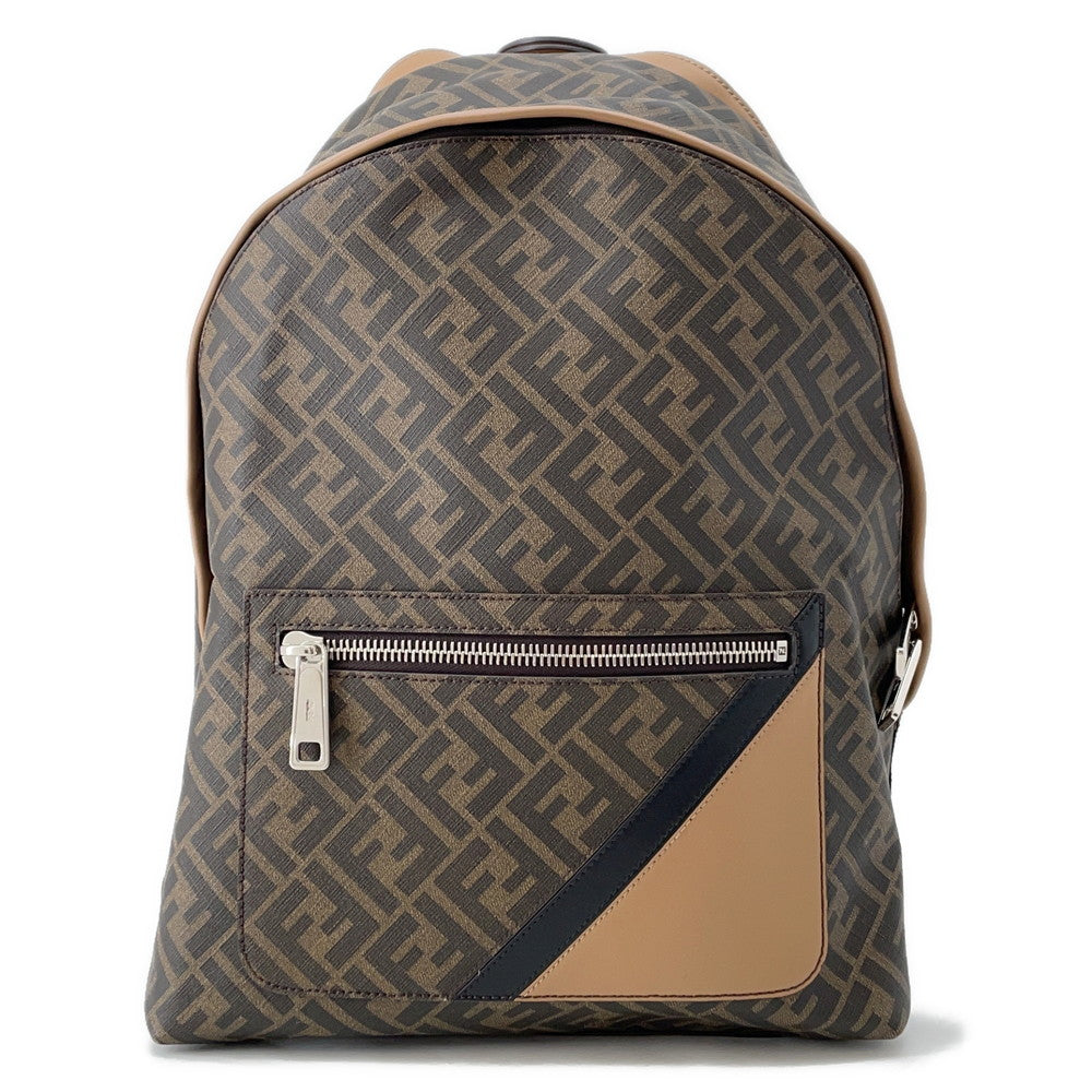 FENDI Zucca Chiodo Diagonal Backpack Brown7VZ076 Leather Size Medium