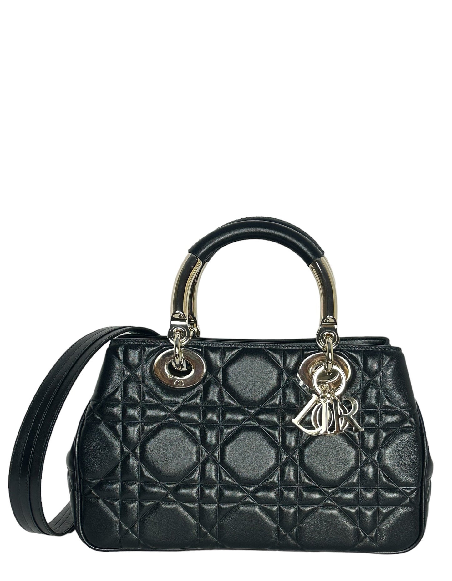 Christian Dior Black Leather Cannage Quilted The Lady 95 22 Bag