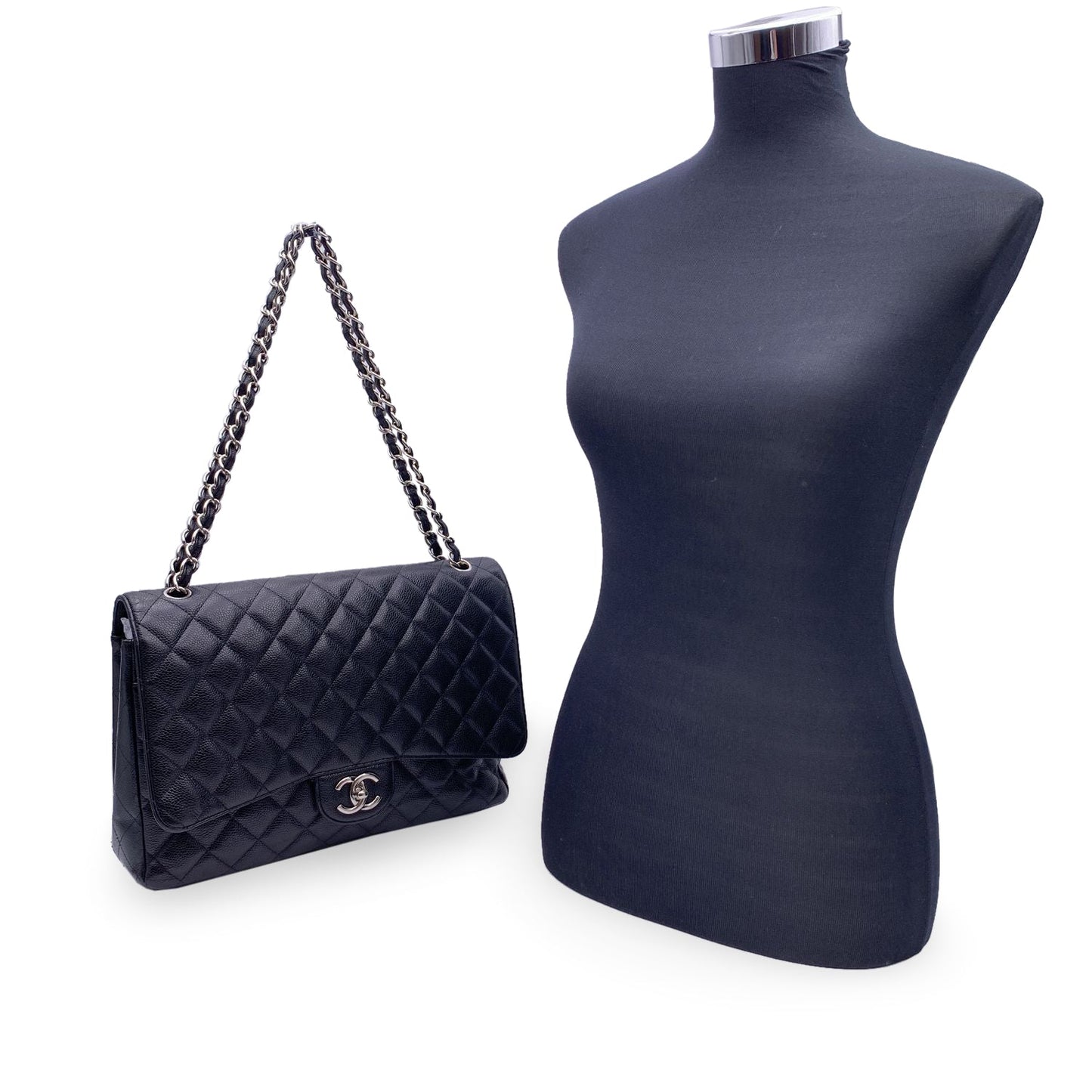 Chanel Black Quilted Caviar Maxi Timeless Classic 2.55 Double Flap Bag