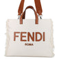 FENDI Logo 2WAY Tote Bag White/Brown7VA591 Canvas Leather