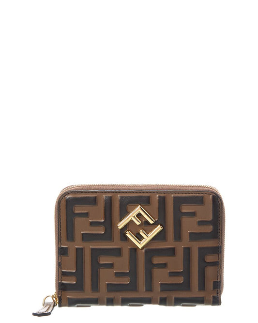 Fendi Ff Diamonds Leather Zip Around Medium Wallet
