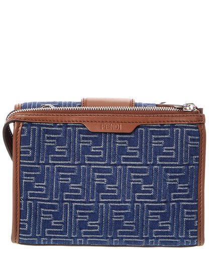 Fendi Baguette Double Ff Denim & Leather Crossbody