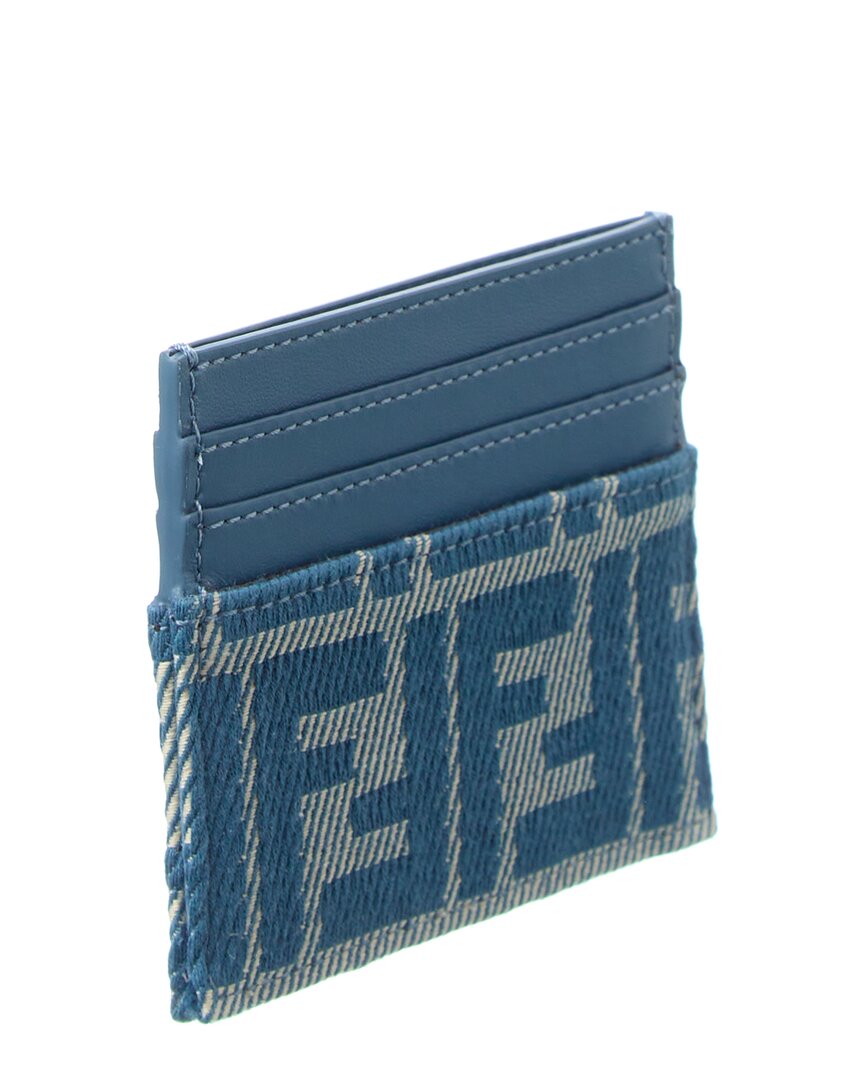 Fendi Diamonds Ff Jacquard & Leather Card Holder, Blue