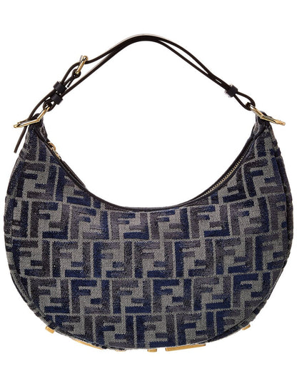 Fendi Fendigraphy Small Ff Chenille & Leather Hobo Bag