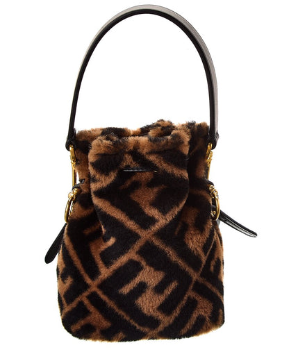 Fendi Mon Tresor Mini Shearling & Leather Bucket Bag
