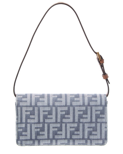 Fendi Baguette Ff Denim & Leather Wallet On Chain
