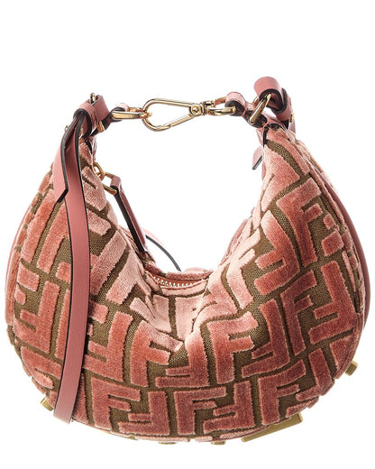 Fendi Fendigraphy Mini Ff Jacquard Velvet & Leather Hobo Bag