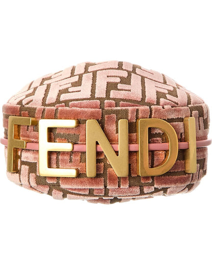 Fendi Fendigraphy Mini Ff Jacquard Velvet & Leather Hobo Bag