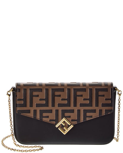 Fendi Ff Diamonds Leather Wallet On Chain
