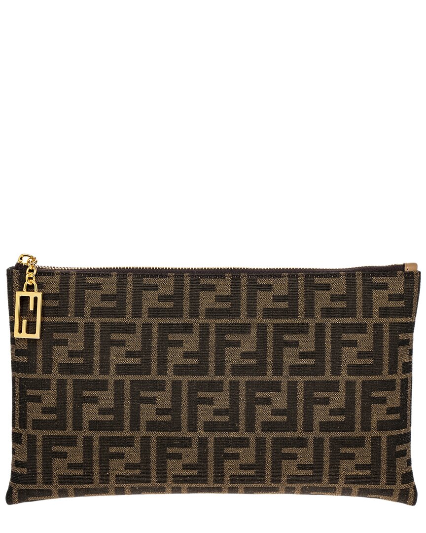 Fendi Flat Baguette Medium Leather-Trim Pouch