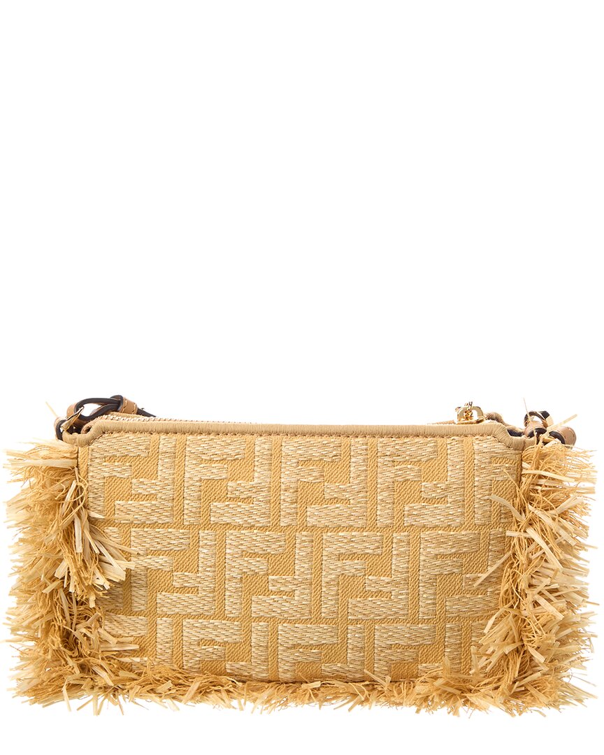 Fendi Baguette Ff Jacquard & Raffia Pouch