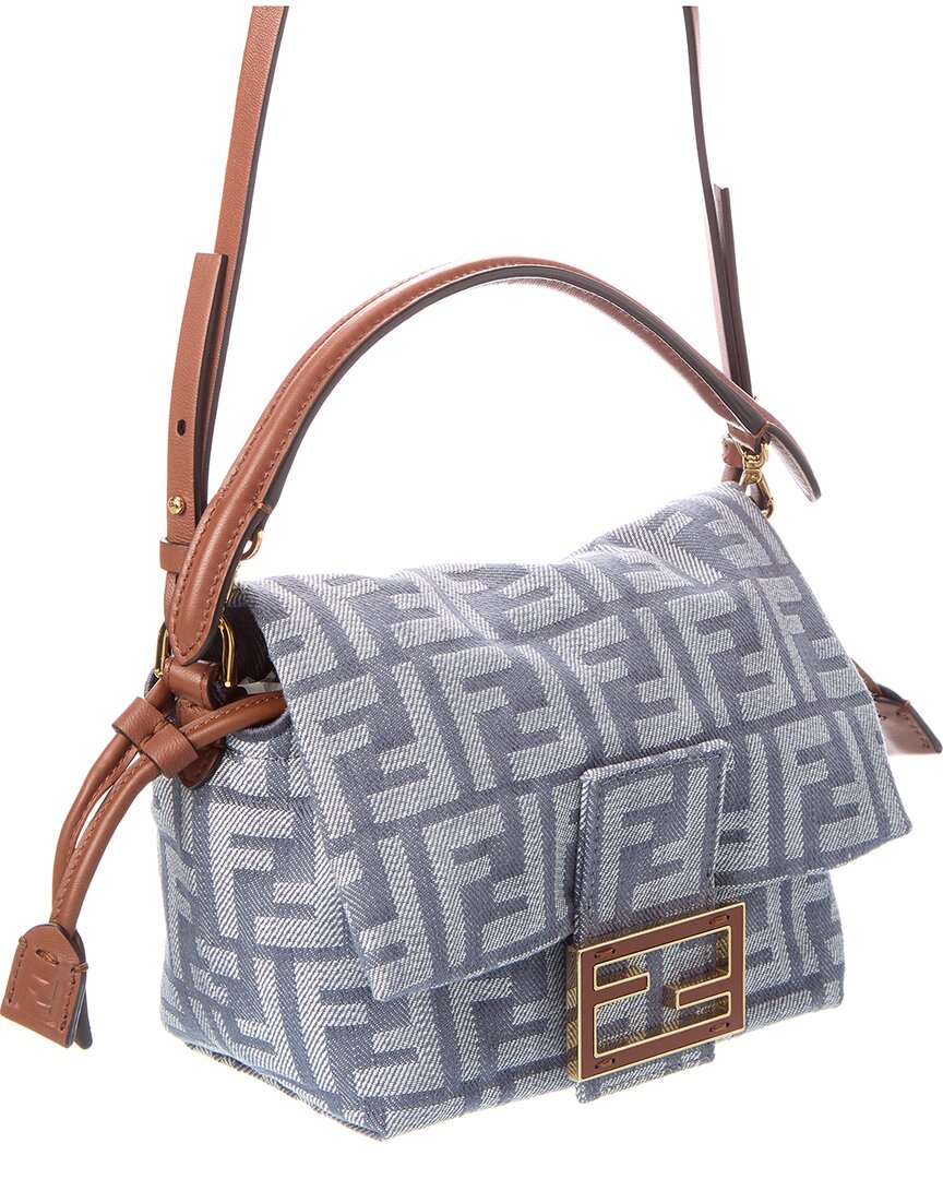Fendi Mamma Baguette Small Ff Denim & Leather Shoulder Bag