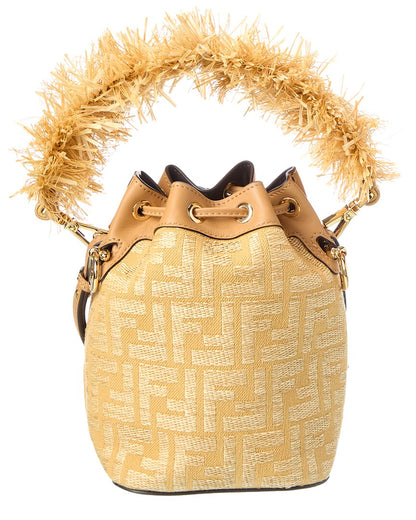 Fendi Mon Tresor Mini Raffia & Leather Bucket Bag