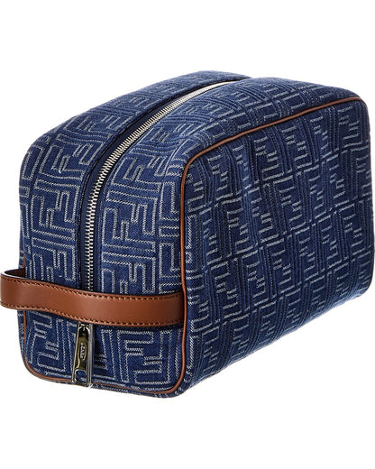 Fendi Ff Medium Denim & Leather Pouch