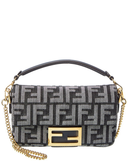 Fendi Baguette Mini Ff Denim & Leather Shoulder Bag