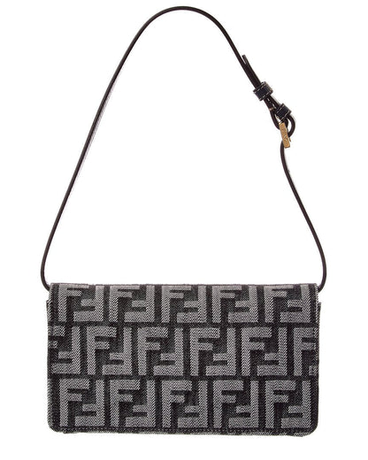 Fendi Baguette Ff Denim & Leather Wallet On Chain